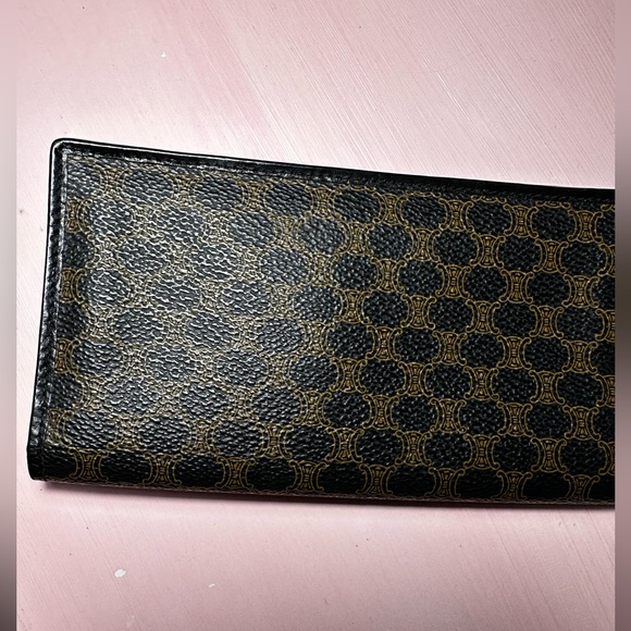 CELINE- Long Bifold Wallet Black and Gold Vintage Leather Coin Card - Picture 9 of 16